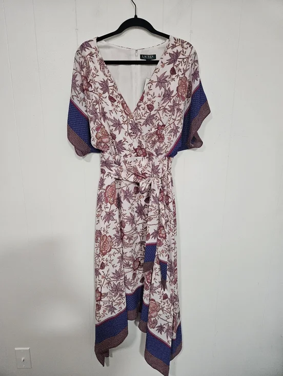 Nwt Lauren Ralph Lauren Floral V-Neck Handkerchief Hem - Picture 2 of 8